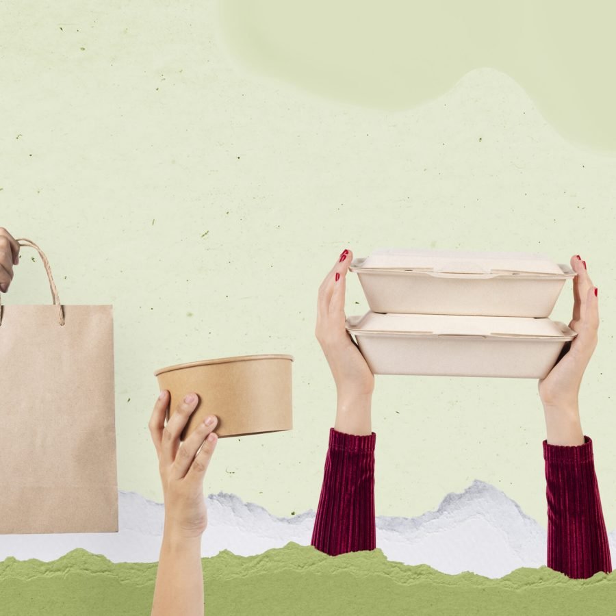 Eco-friendly food packaging delivery concept remix